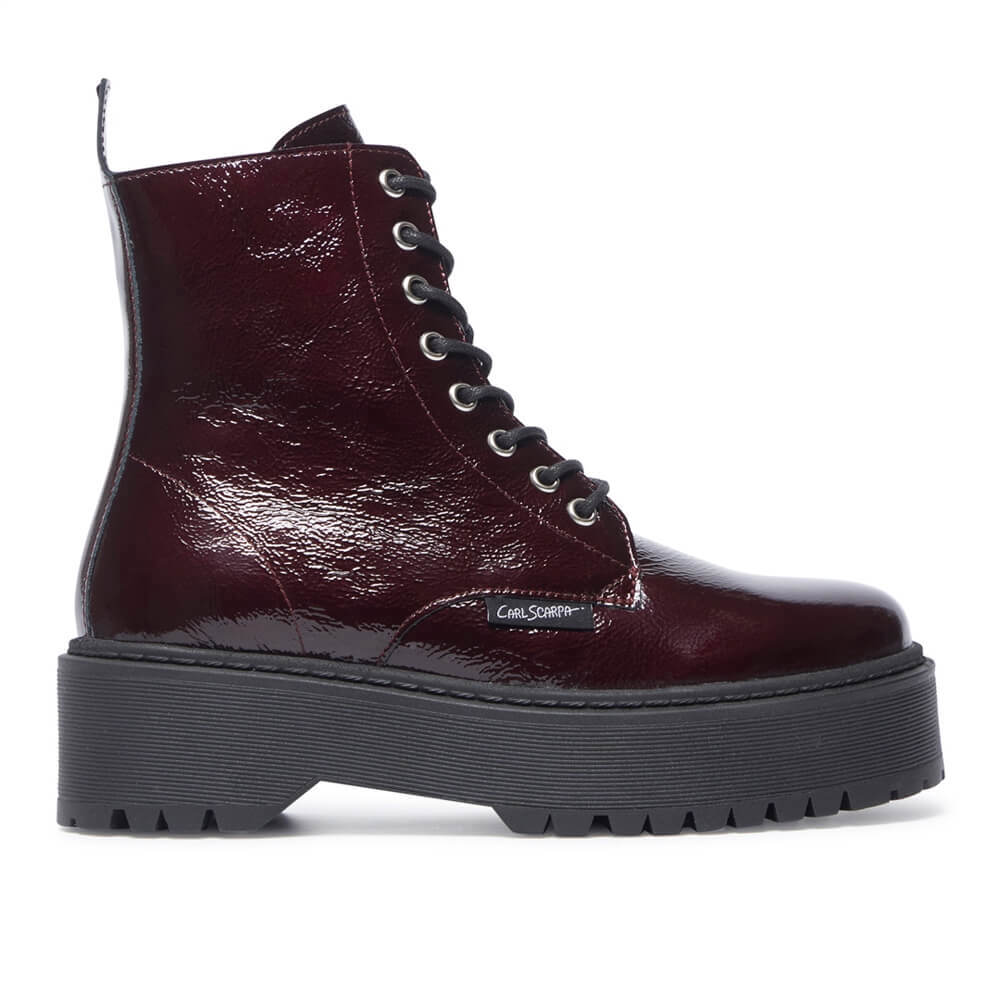 Carl Scarpa Dolmo Bordo Patent Leather Ankle Boots